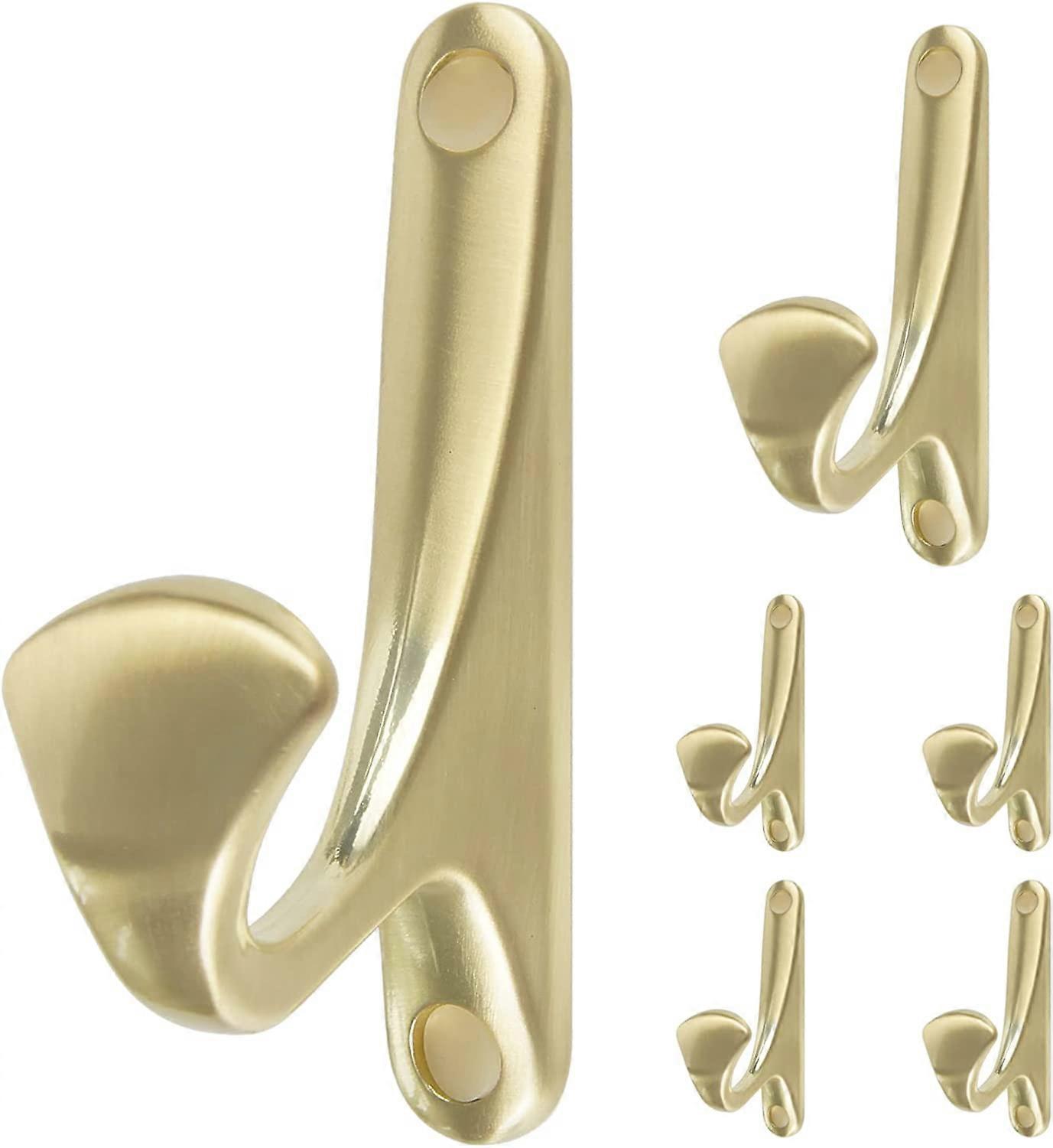 Brushed Gold Hooks for Hanging Hat Hooks 6 Pack Closet Hooks Wall Hooks for Coats Hooks for Hanging Coats Decorative Hooks Metal Hooks Kitchen Hooks (