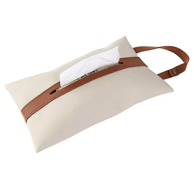 Tissues Box PU Leather Facial Paper Storage CaseBeige)