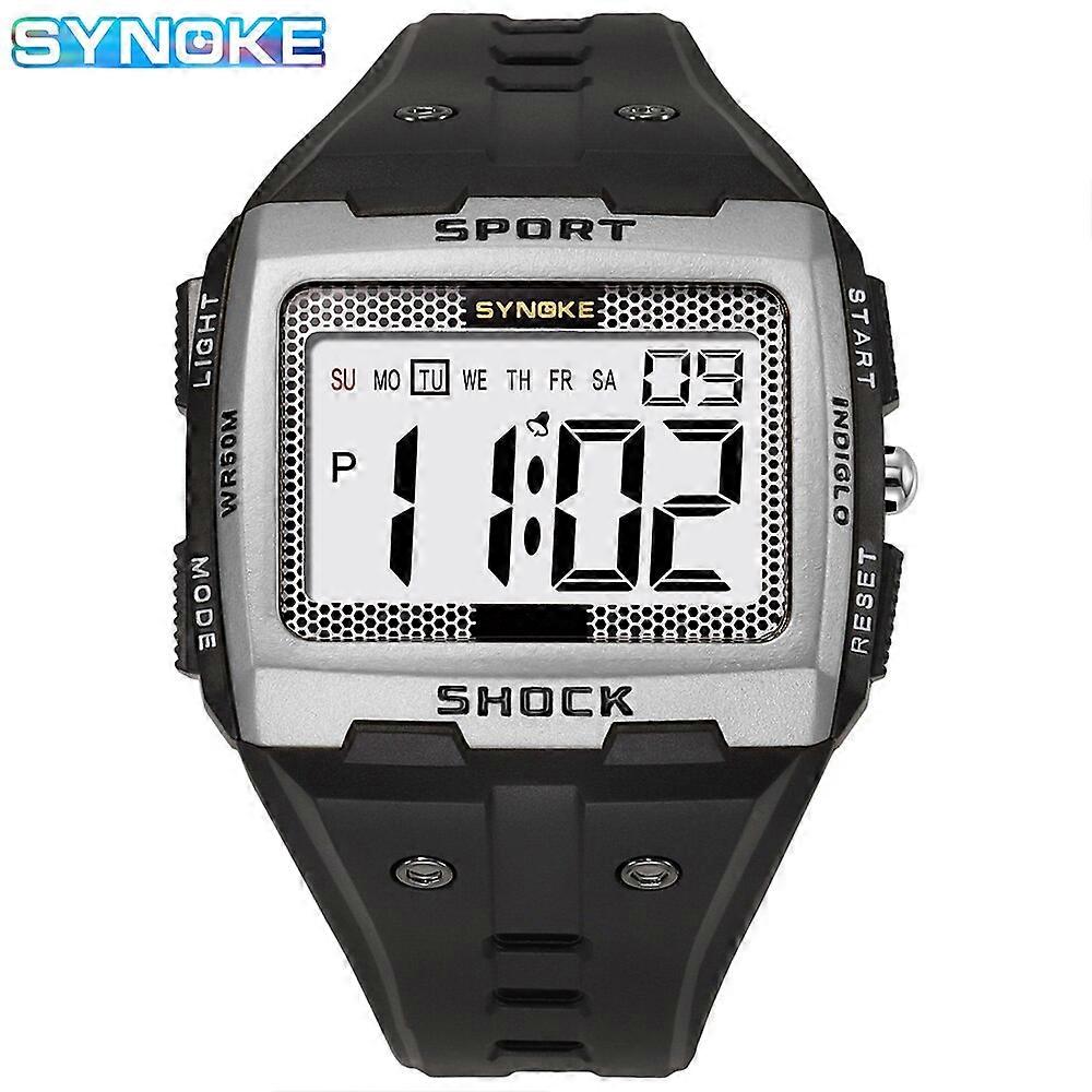 SYNOKE New For Men Sports Electronic Watch Waterproof Night Glow Large Screen Square Outdoor Running Camping Student Watch