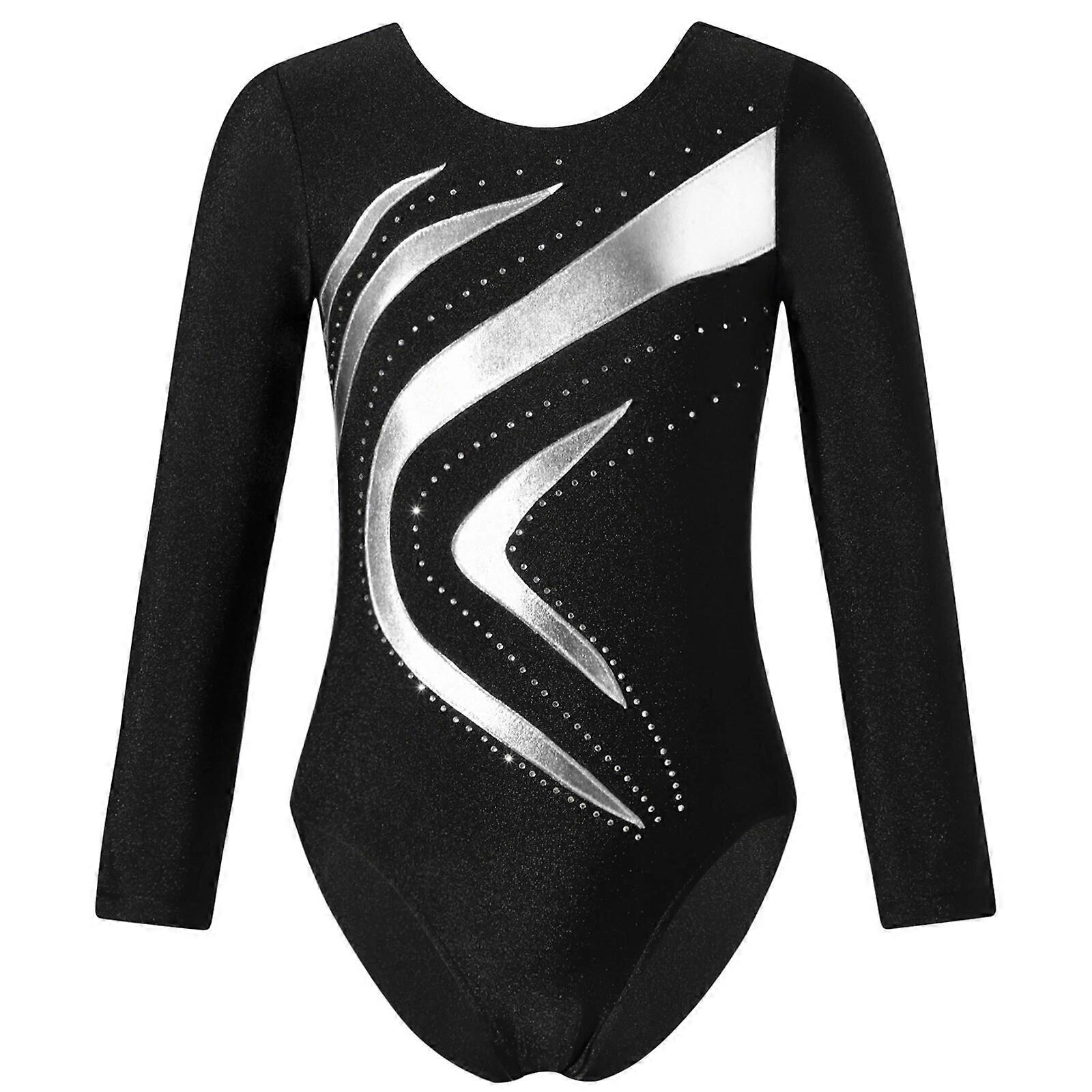 RUNQHUI Vestito Pattinaggio Artistico Ragazza Body Danza Strass con Polsini Vestito Concorso Spettacolo, bianco, 5-6 Anni