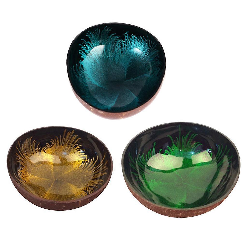 3PCS Natural Coconut Shell Storage Bowl Candy Container Nuts Holder Desktop Organizer (Pattern 1/3/4)