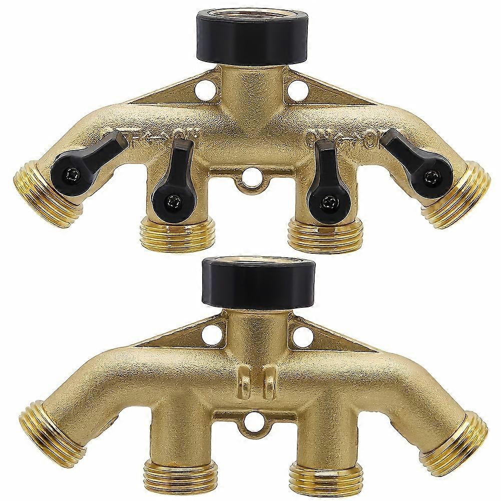 New style 4-Way Heavy Duty Brass Hose Splitter - Universally Fit 3/4 Connector with Individual Control Valves - Premium, Durable Garden Hose Adapter f