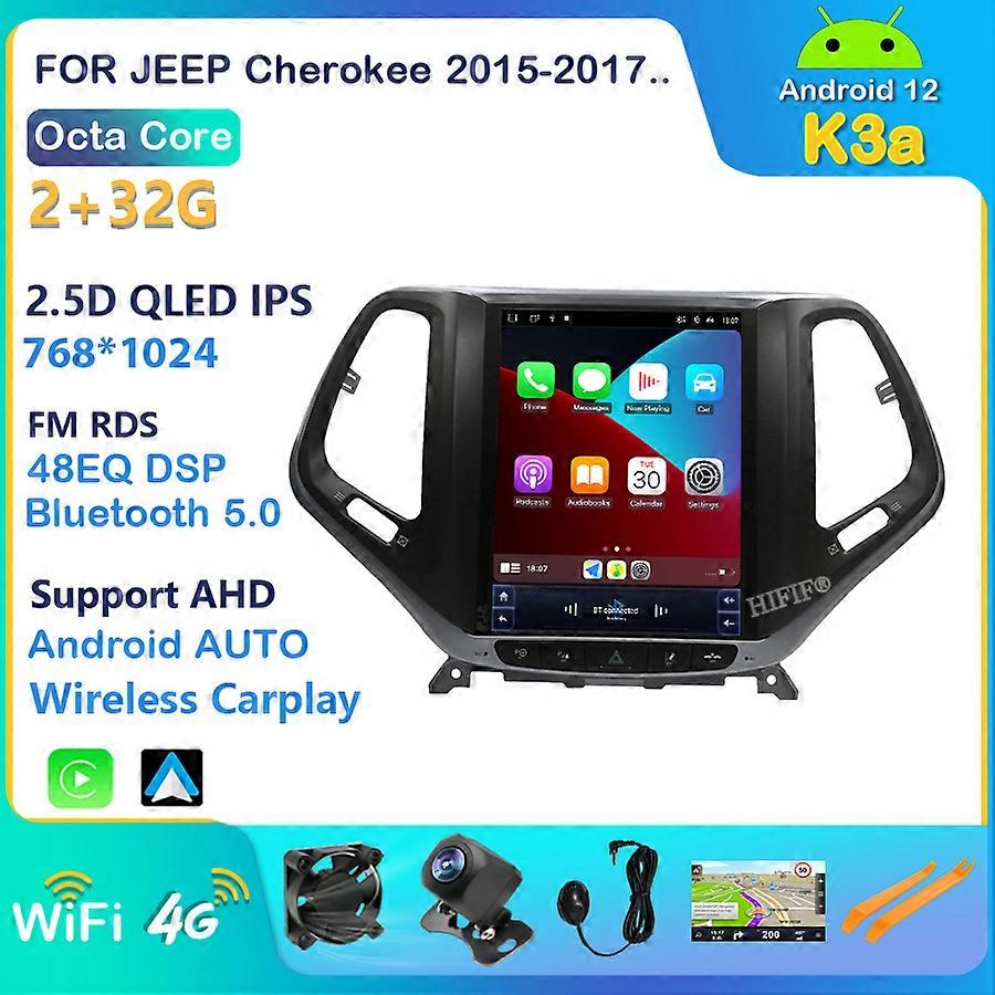 6+128G Android 12 Tesla Style Car Radio Multimedia Video Player For Jeep Cherokee 5 KL 2013-2018 Carplay Auto GPS Navigation BT