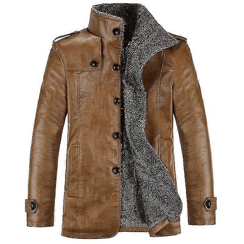 Män Pu Läder Fleece Fodrad Tjock Kappa Cowboy Biker Jacka Ytterkläder - Sbkjv