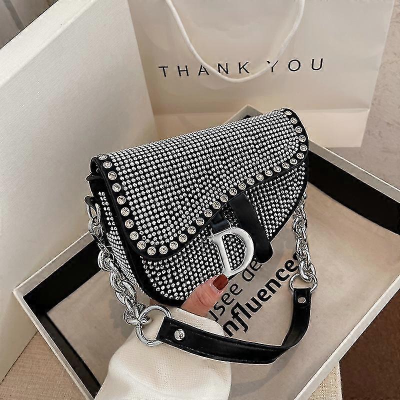 Women's Bag 2023 Trend High-grade Thick Chain Bright Diamond Luxury Designer Crossbody Bags Free Shipping Fashion Saddle Bag