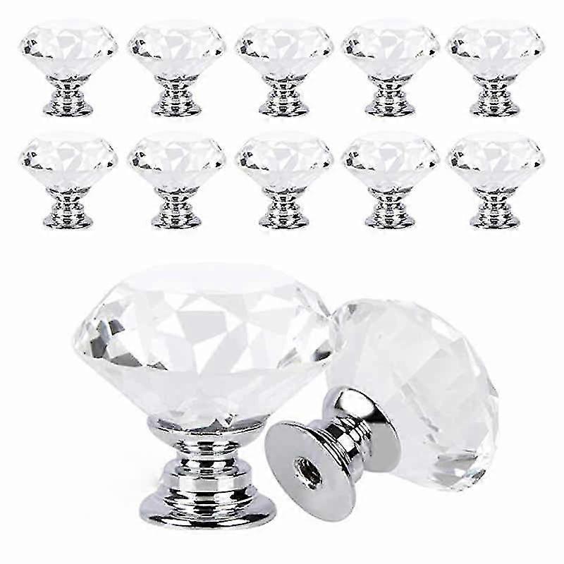 10pcs/set 30mm Diamond Shape Design Crystal Glass Knobs Cupboard Drawer Pull Kitchen Cabinet Door Wardrobe Handles Hardware