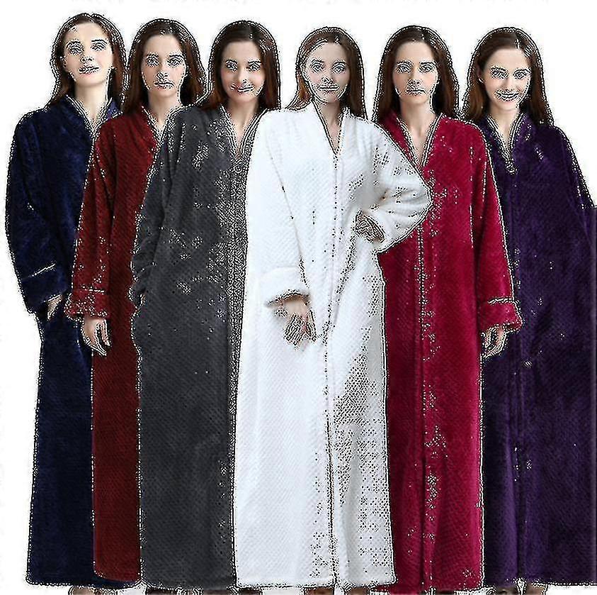 Zipper Bathrobe For Womens Flannel Fleece Robes Winter Warm Housecoat Nightgown