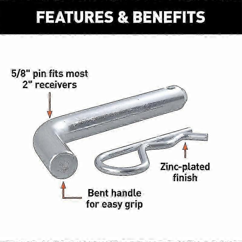 Reboque Hitch Pin e clipe, diâmetro 5/8 polegadas, cabe 2 ou 2-1/2 polegadas receptor, Clear Zinc-1 Pack