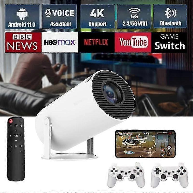 2025新しい5G 4KゲームプロジェクタースマートHDLED Wifi Bluetooth HDMI。USB Androidホームシアター携帯電話、インタラクティブワイヤレスコントローラー内蔵-bb