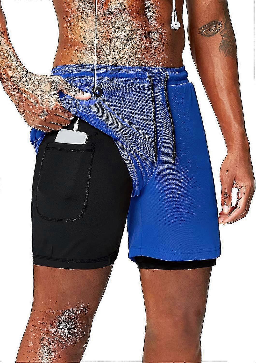 2 em 1 shorts de corrida com o bolso do telefone quick dry mens shorts 5 polegadas