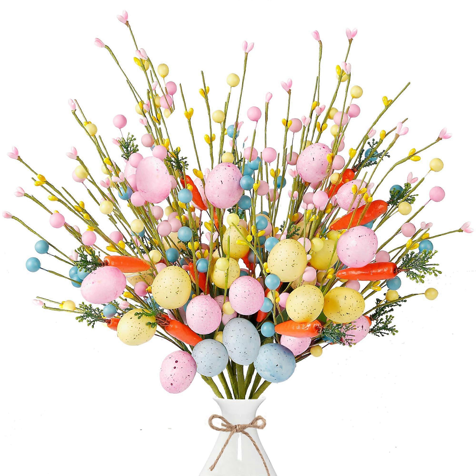 6PCS Artificial Easter Stems 6-Piece Set With Berry, Egg & Carrot Picks For Spring Centerpieces