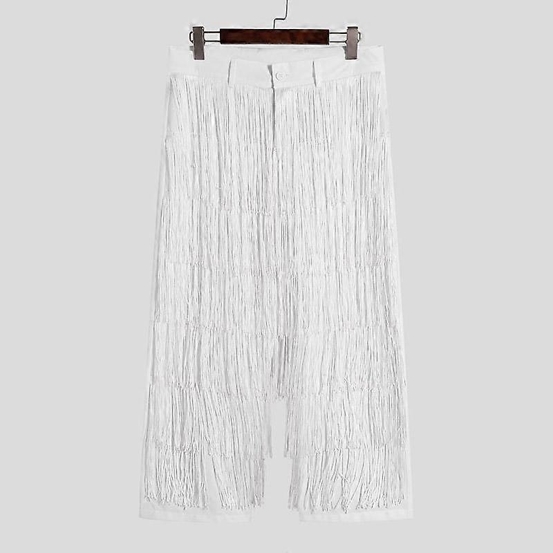 INCERUN Spring Men Long Tassels Pants Thin Casual Loose Straight Trousers