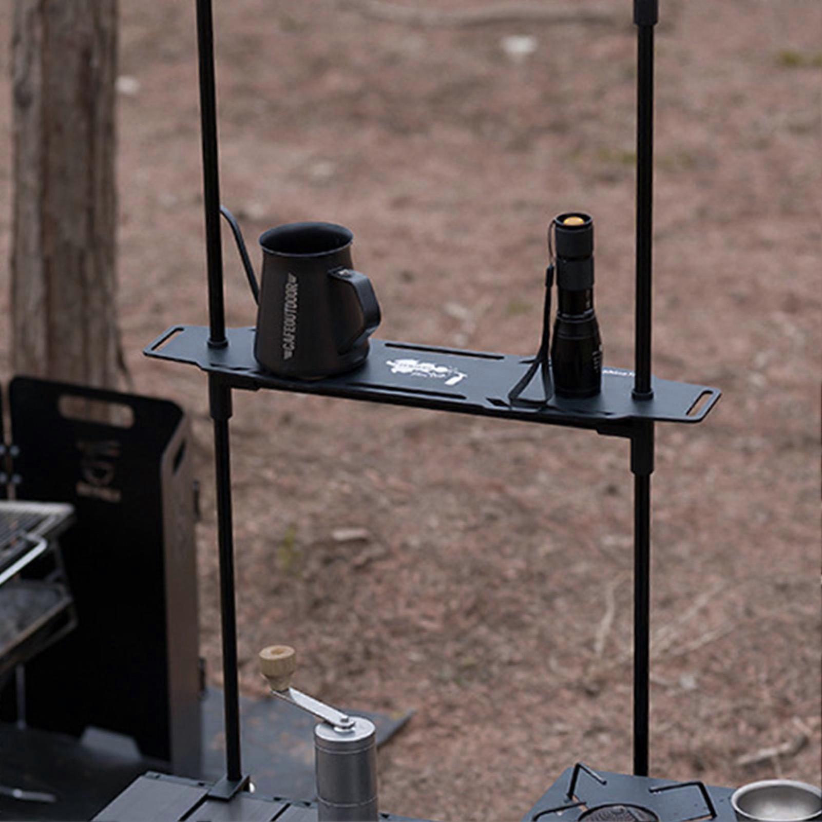 Outdoor Desktop Shelf Board Aluminum Camping Dishes Holder Portable Matte Black Outdoor Laminate Shelf Acesoories for