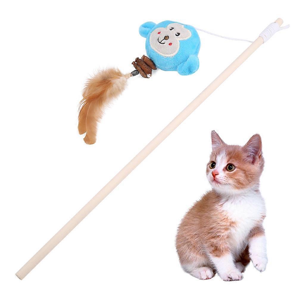 Natural Wooden Cat Teaser Sticks with Soft Feather Wand for Kittens - Fun Interactive Toy for Indoor Cats