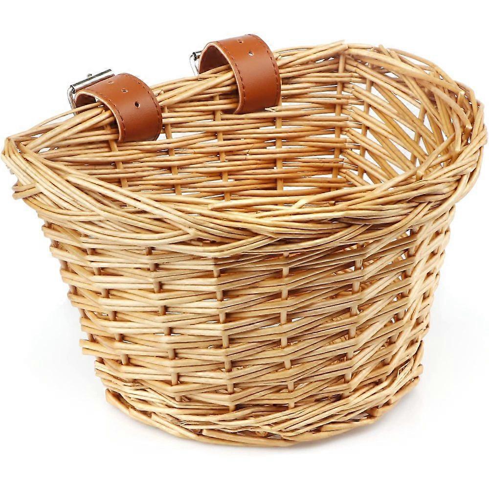 Wicker Basket, Hand-woven Craftsmanship, Adjustable Leather Straps