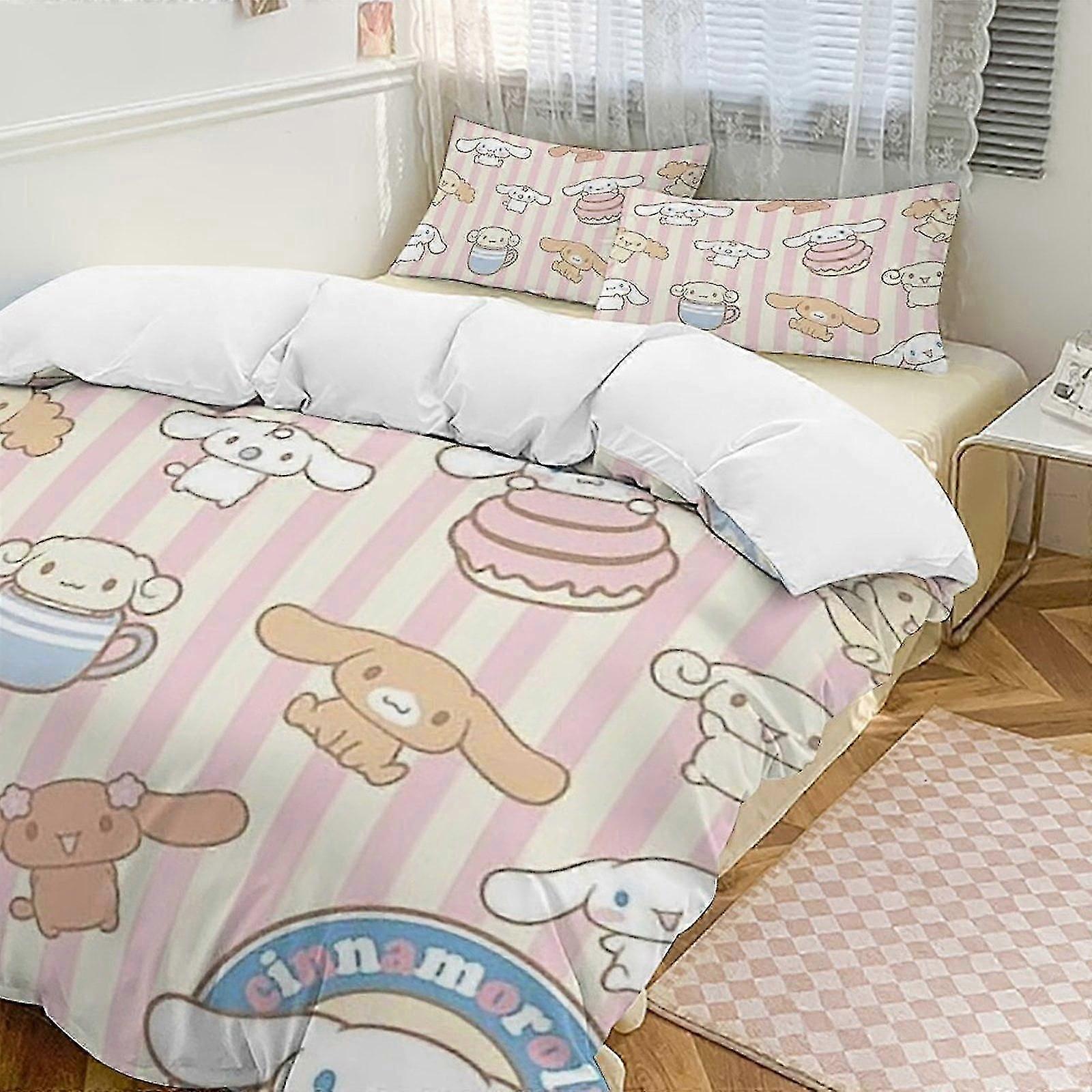 n395 lakan Cinnamoroll3-delat enkelsängset - inkluderar enkeltäcke och örngott sängkläder - blekningsbeständig mikrofiber lc (1 påslakan och