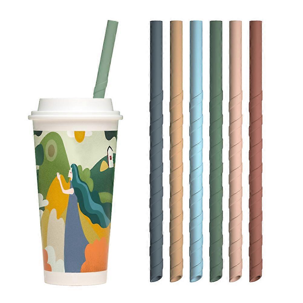 6Pcs Silicone Spiral Straws Reusable Threaded Straws with 2 Cleaning Brushes