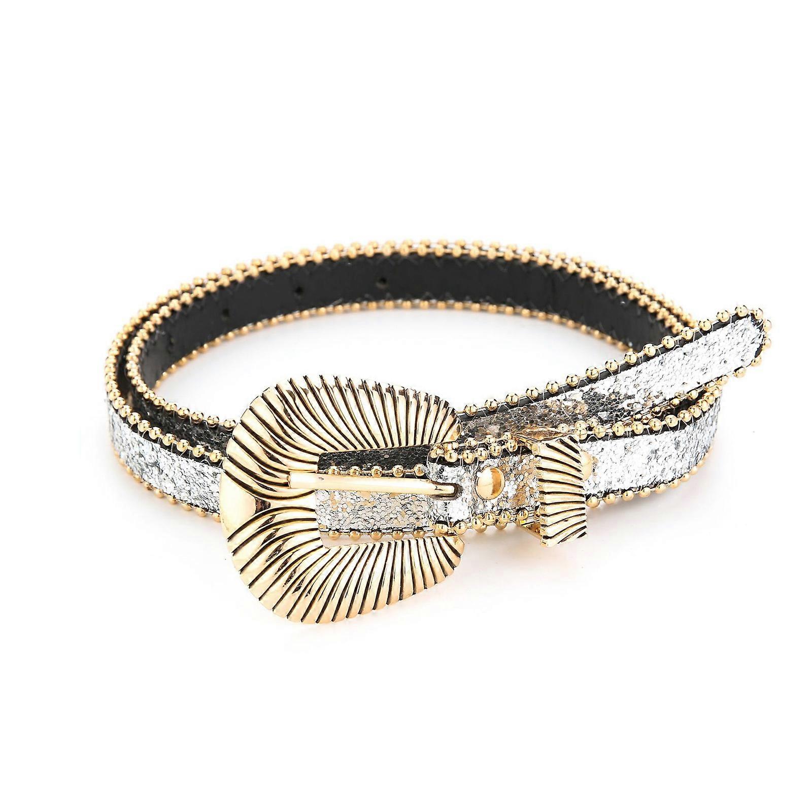 קטר מותן חגורת נוצץ מעטפת צורת אבזם חגורות לאישה גברים יוקרתי מלא פאייטים רצועת מותן עבור ג'ינס שמלת כסף