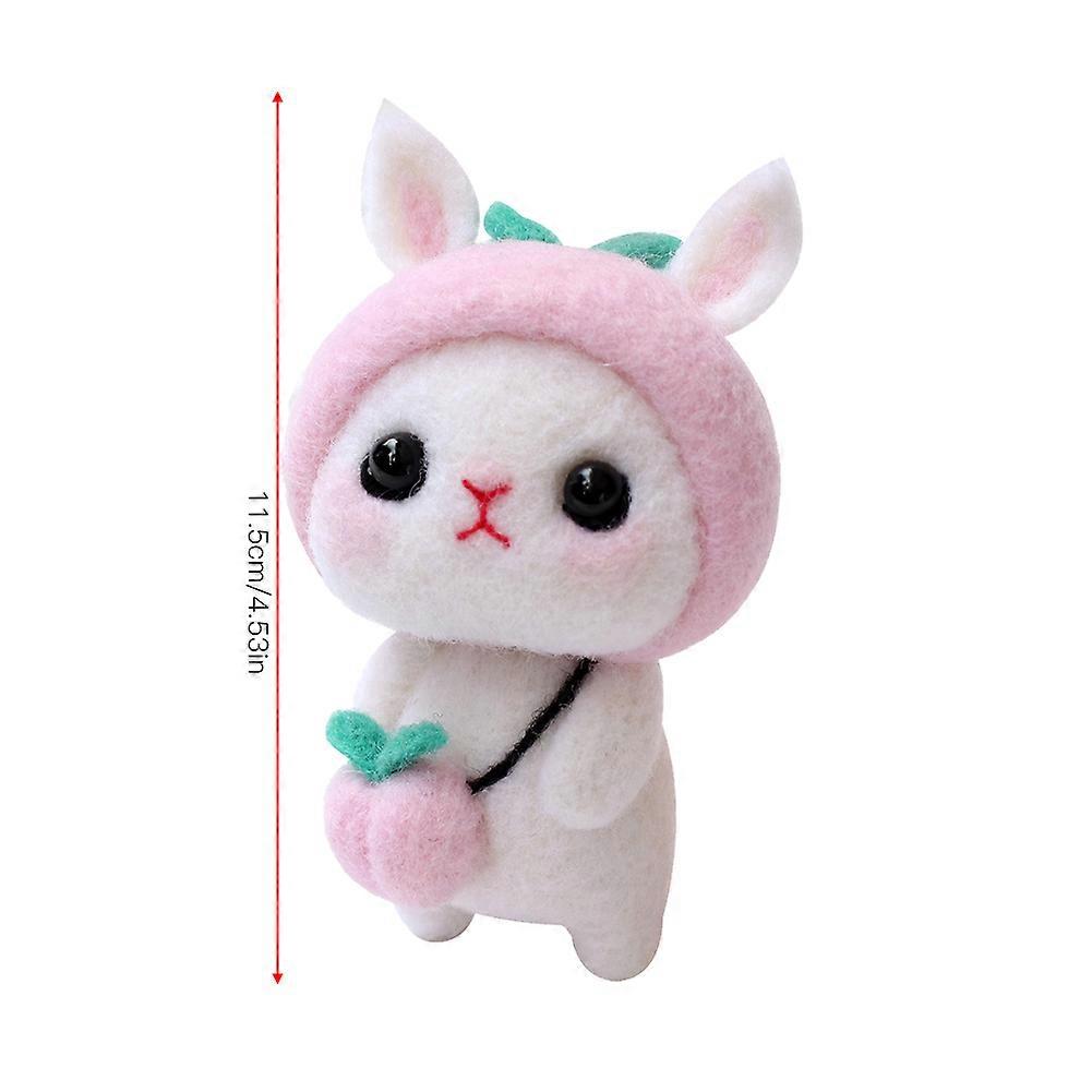 DIY Felting Wool Kit Peach Rabbit Doll with Foam Workbench 11.5x8.5x3cm