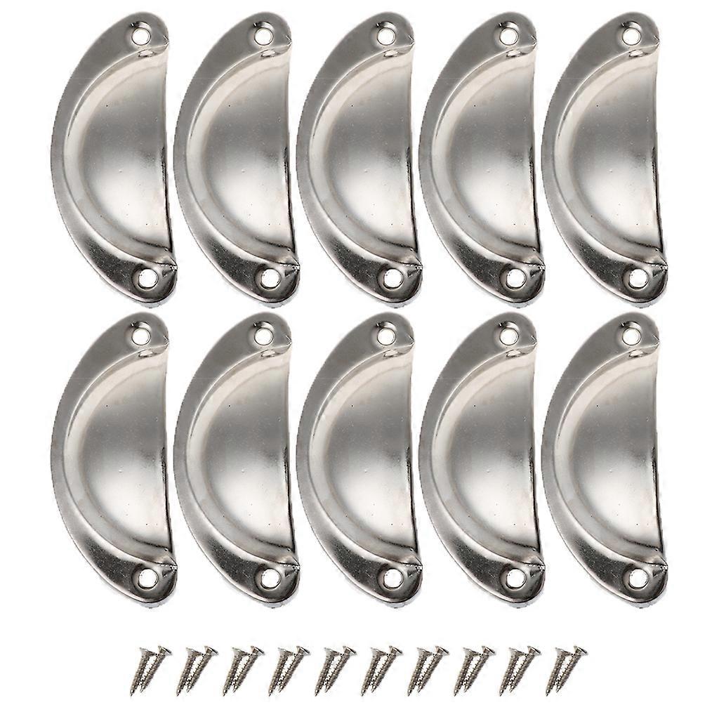 10 Pcs Iron Cabinet Drawer Pulls Simple Retro Cupboard Handle Semi-circular Furniture Decor Handle Easy to Install Silver