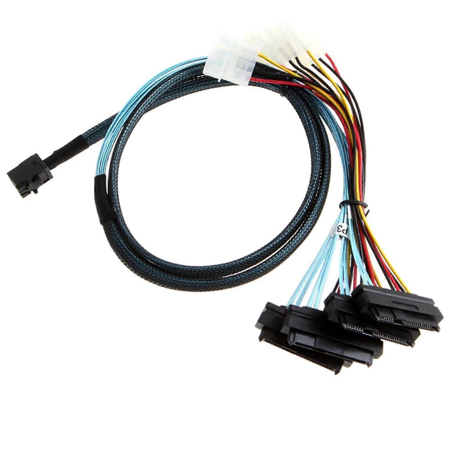 MiniSAS SFF-8643 to 4 SFF 8482 Connectors with 4-Pin Power Cable 3.3 Feet for Computer Host Compatibility