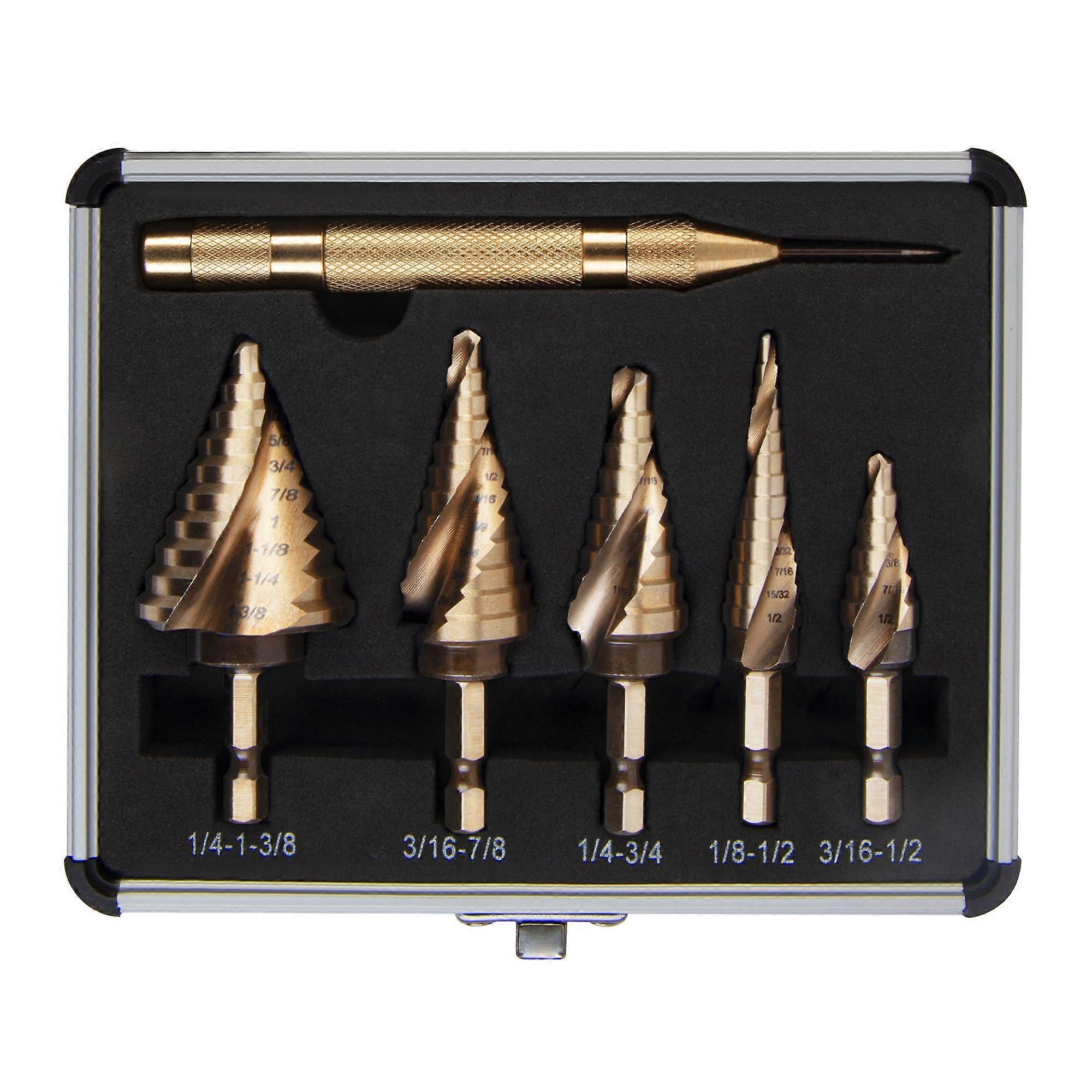 Automatic Central Drill with Two Spiral Flute Cobalt, 5-Piece M35 High Steel Set for Students and Professionals