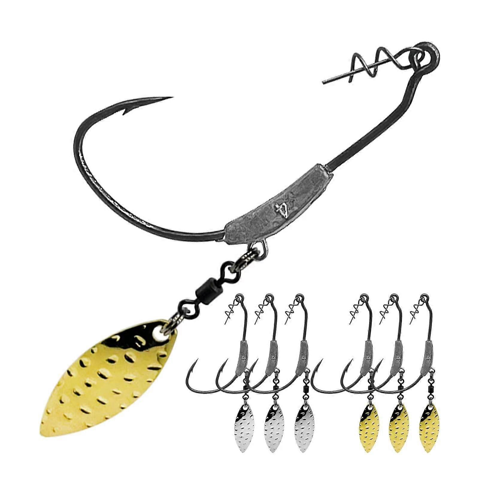 Weighted Swimbait Hooks, 6pcs Underspin Swimbait Hook with Twistlock, Weighted Crank Hooks with Gold/Silver Spinner Blades for Soft Fishing Lures