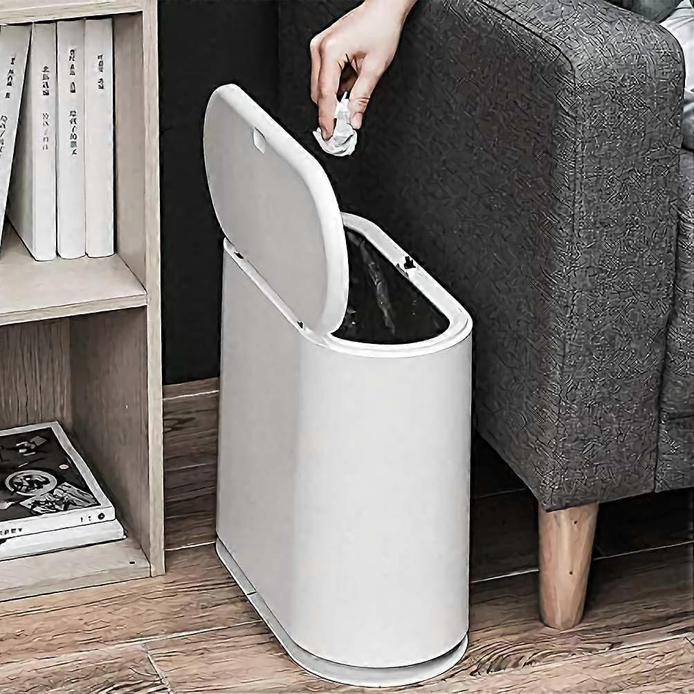Trash Can, 10 Liter / 2.4 Gallon Plastic Slim Garbage Container Bin with Press Top Lid, White