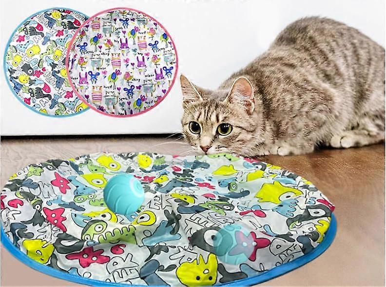 MotionActivated Interactive Cat Toy Ball, Chirping, Fast Rolling, Hide and Seek Mouse Game with Pouch and Cover (Blue)