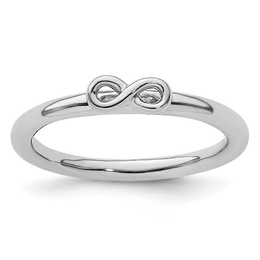925 Sterling Silver Polished Stackable Rhodium Infinity Symbol Ring Stackable Ring for Women - Ring Size: 5 to 10