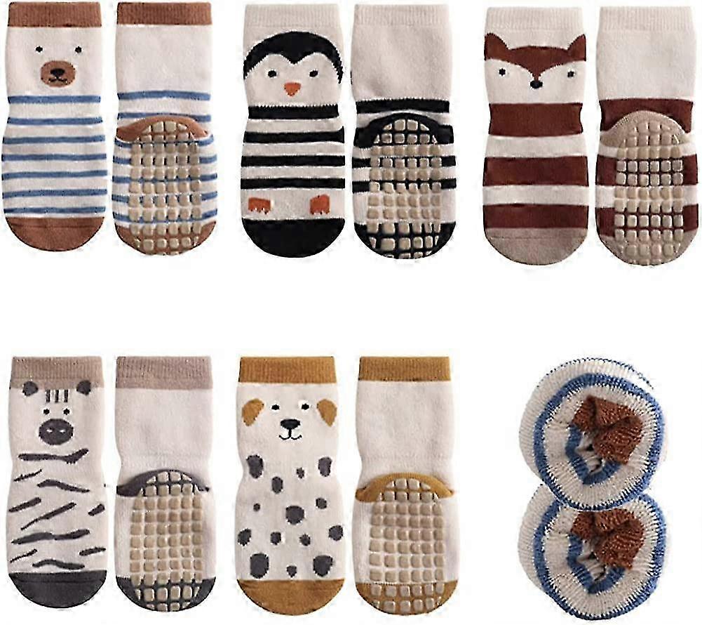 Five Sets of 0-12 Month Baby Cartoon Socks Non-Slip Floor Socks for Spring and Autumn Made of Combed Cotton with Breathable Design