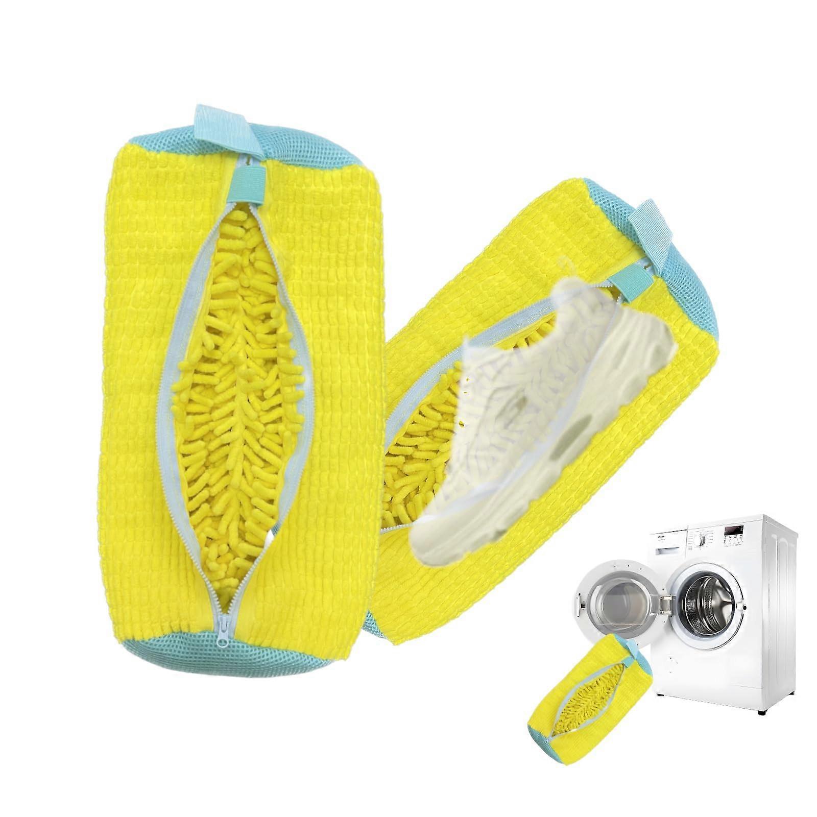 Schuhwaschmaschinentasche, Wäscherei-Schuhtasche für Turnschuhe, Tennisschuhe, Waschmaschine und Trockner, wiederverwendbare Reinigungstasche für Socken, Feinwäsche, Turnschuhe (gelb 2 Stück)