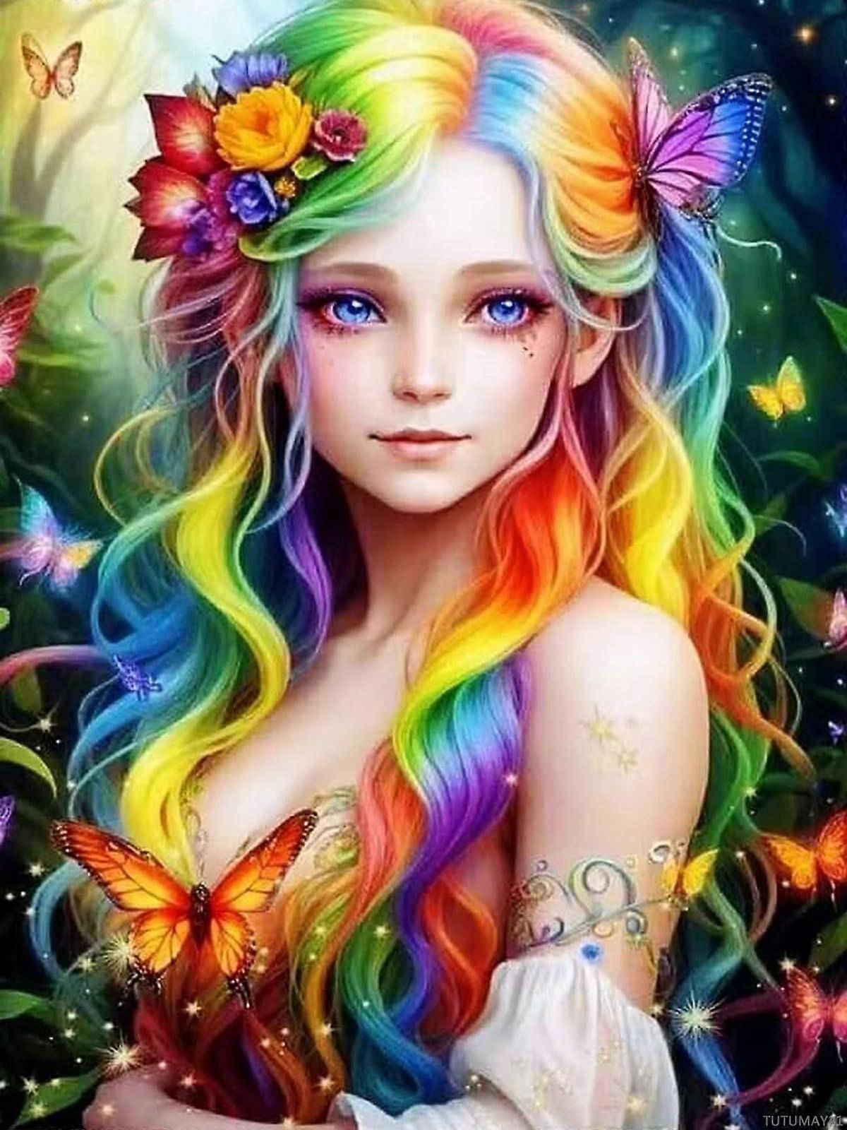 Fairy Butterfly 5D Diamond Painting Art Kit for Beginners, Colorful Full Round Drill DIY Crafts, 12x16 Inch Holiday Decor