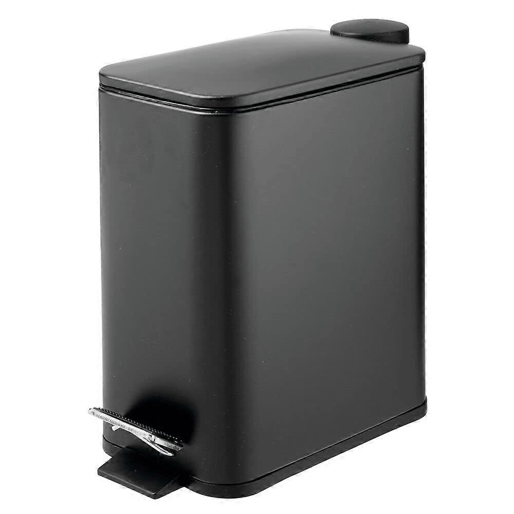Slim Metal Rectangle 1.3 Gallon/5 Liter Trash Can with Step Pedal, EasyClose Lid Black