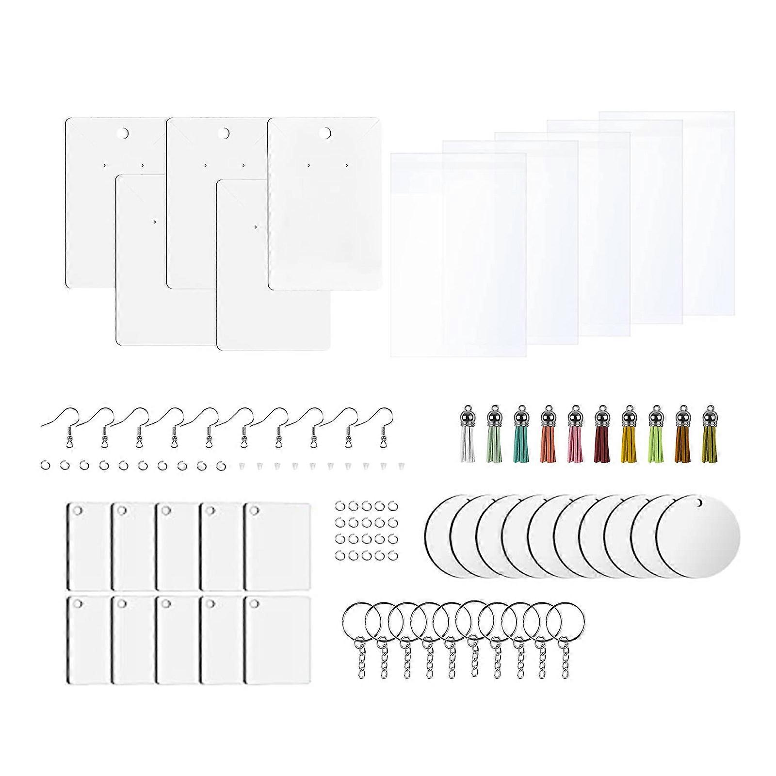 DIY Sublimation Blank Keychain Set Includes Blanks Tassels Earring Hooks Keyring with Chain Jump Rings for Heat Press Multicolor