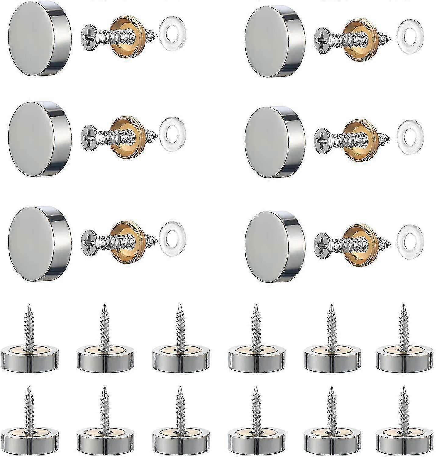 20 Sets Of Silver Mirror Screws, 12mm Mirror Screws Suitable For Decorative Uses, With Polished Brass Finish And Decorative Cap Design