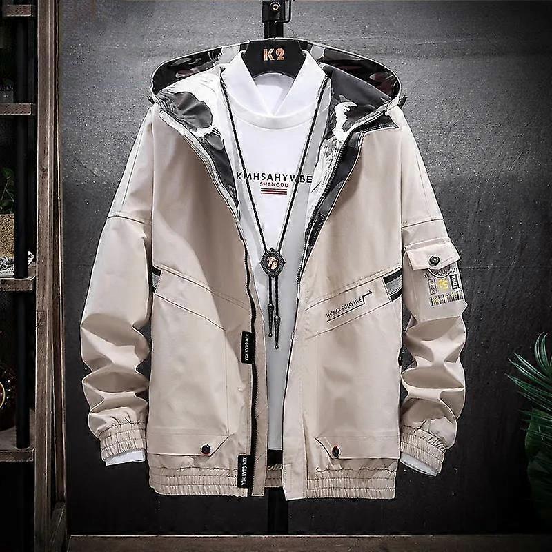 Spring & Fall Hooded Workwear Men Boutique Jacket Solid Color Casual Top Soft and Comfortable Coat Large Size