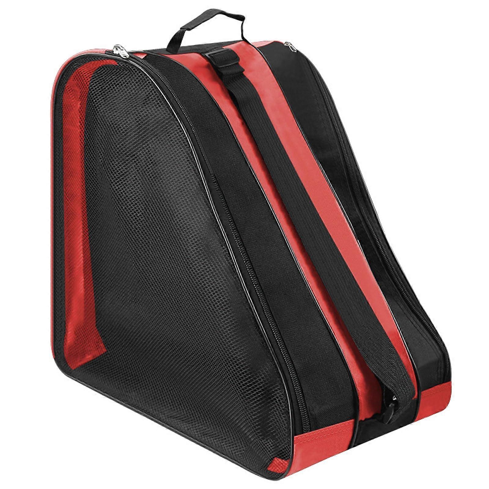 Ice Skate Bag With Handles Universal Ski Boot Bag Roller Inline Skates Backpack Ventilated Easy Carry Red 38x25x36 Cm