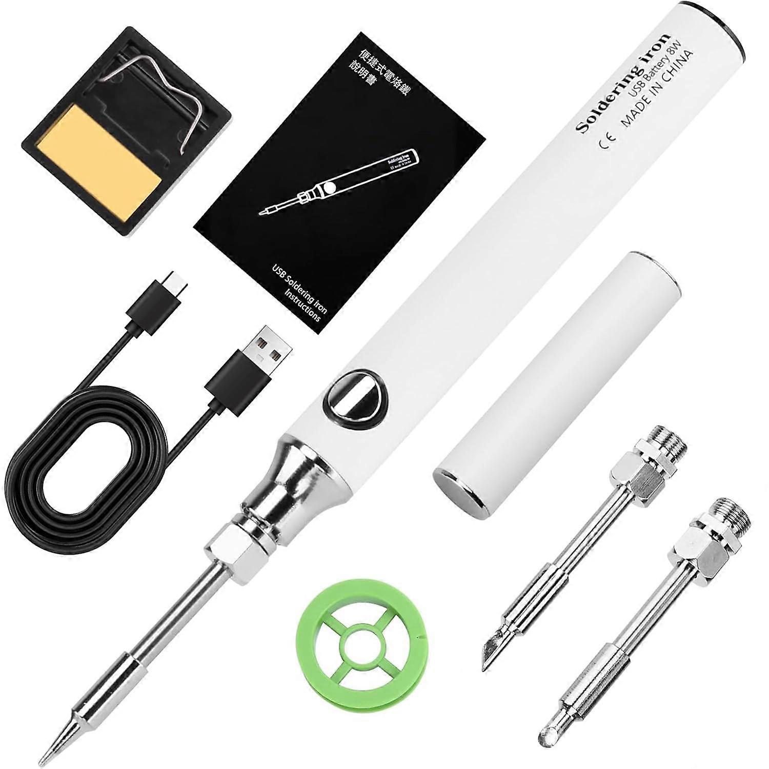 Soldering Iron Set USB Battery-Powered Soldering Iron With 3 Temperature 330C-450C, Professional Kit, 3 Tips, White