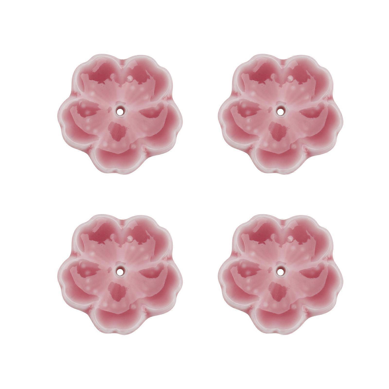 Ceramic Incense Burner with Elegant Flower Pattern for Home Decor Pink 4Pcs
