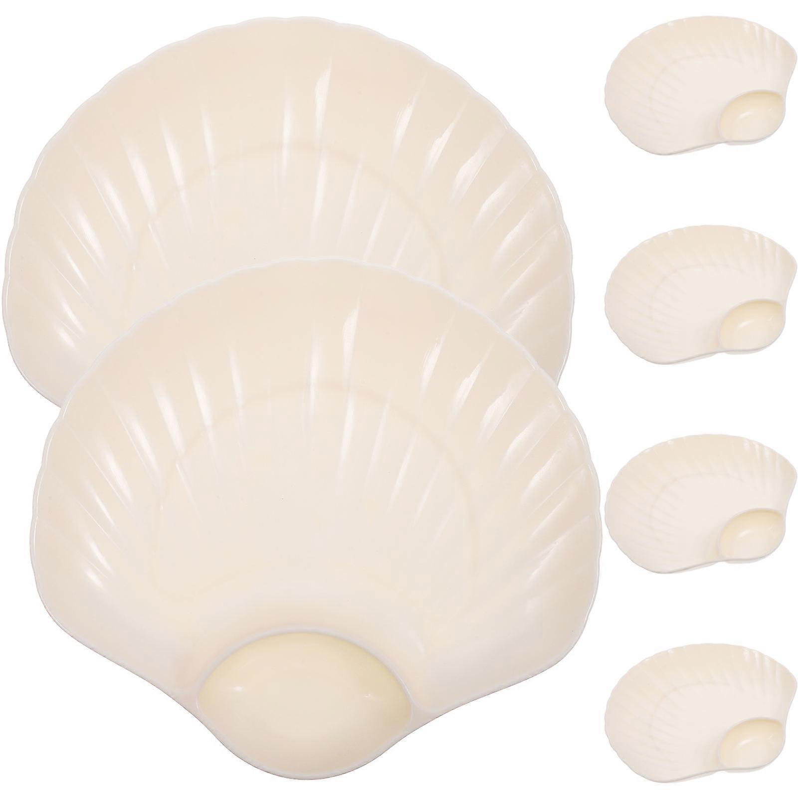 6pcs Shell Design Dumpling Plate with Sauce Divider, Elegant Multi Purpose Serving Platter for Appetizers, Snacks, and Dips