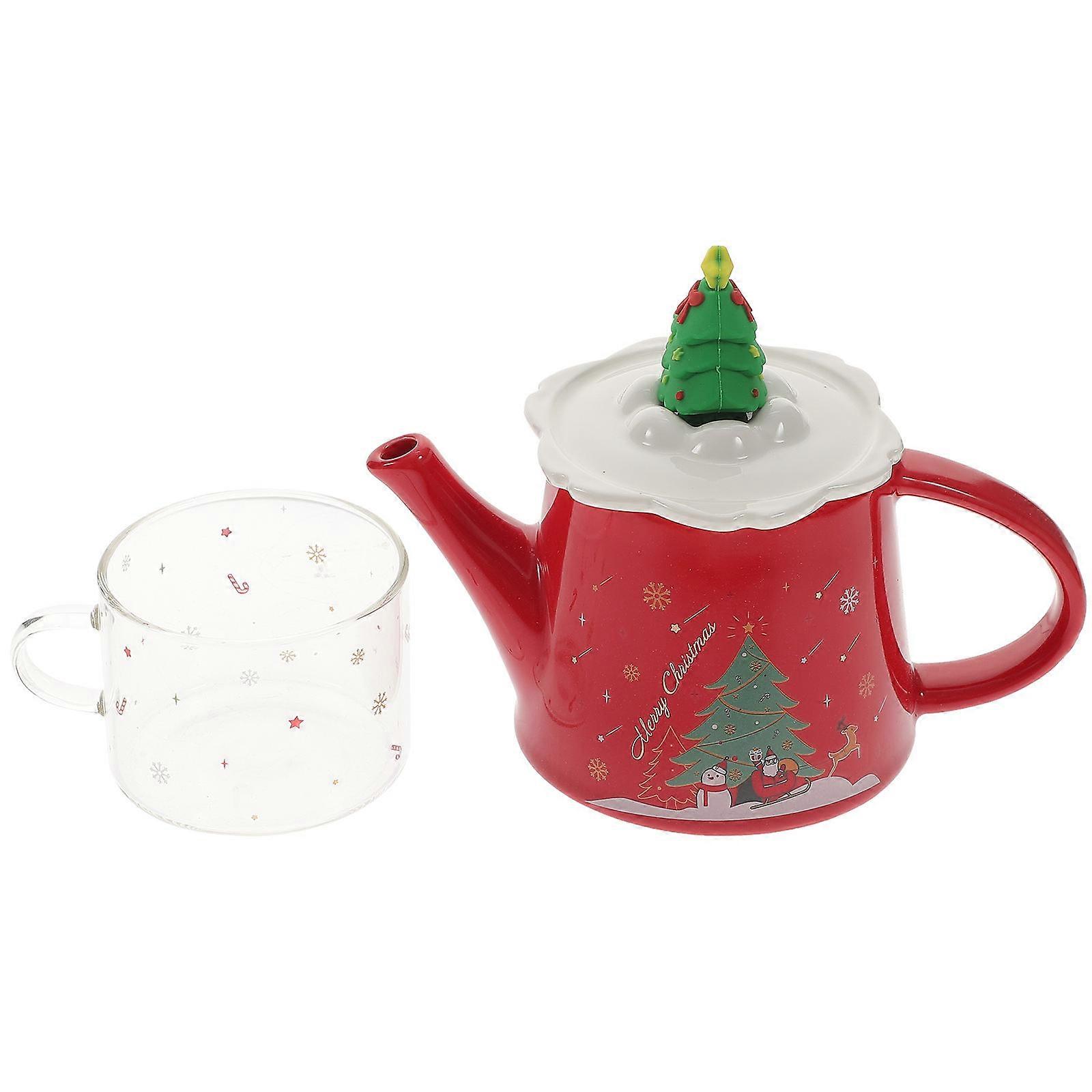Ceramic Tea Pot Christmas Style Heat Resistant Tea Making 1Set
