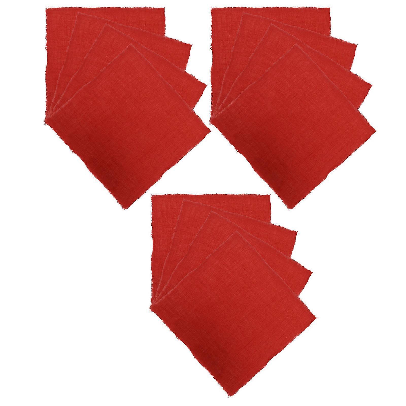 Tassel Napkins Reusable Polyester Table Napkins Home Dining Square Red Water Absorption 12Pcs