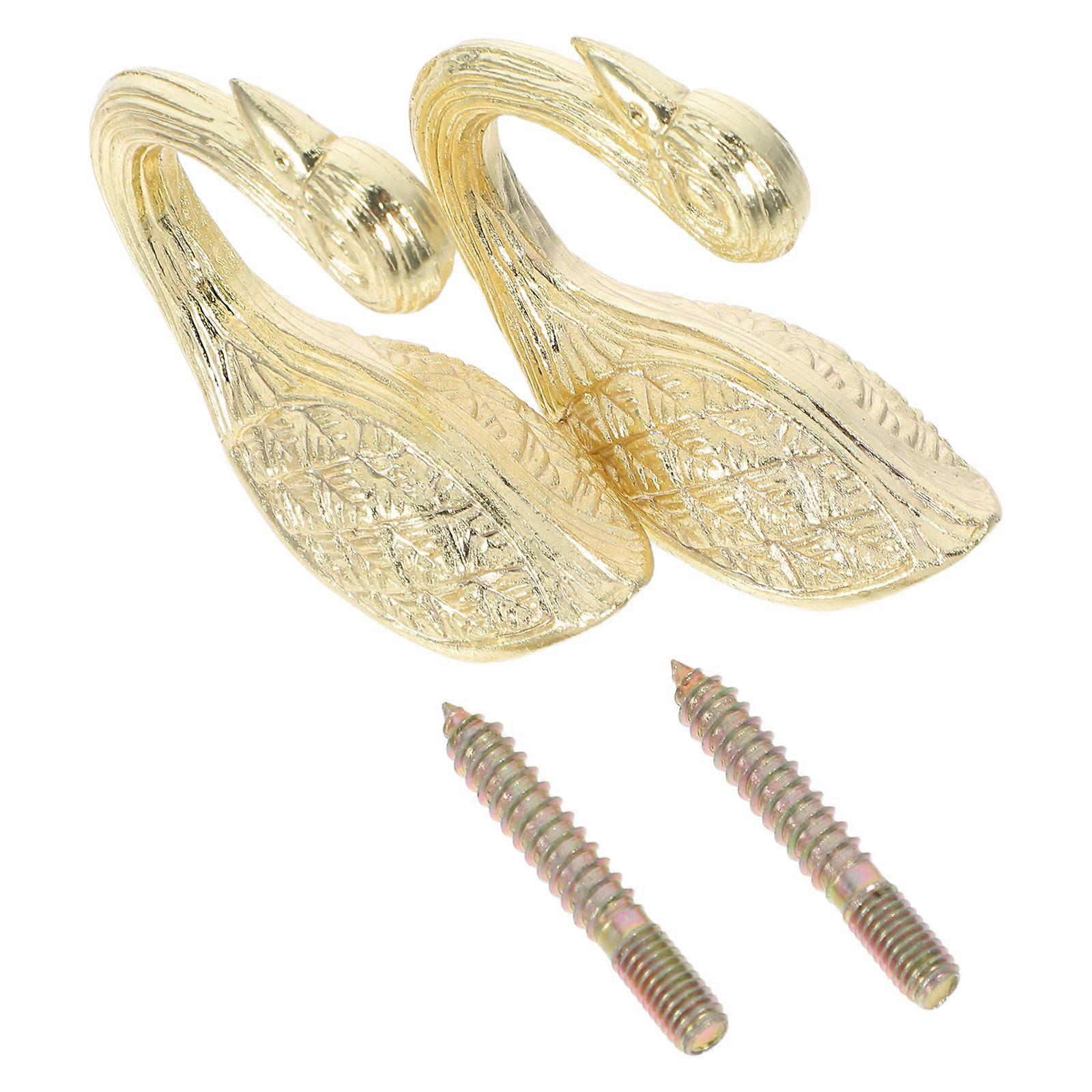 Curtain Wall Holders Swan Shaped Metal Curtain Pin Hooks For Drapes Bath Curtains Golden 5.50X4.00X2.10CM 2Pcs