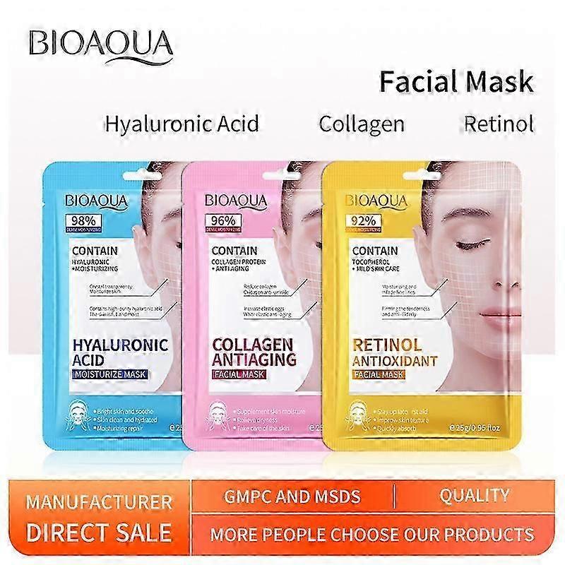 Face Mask Set 3PCS - Collagen Face Masks Skincare Set - Retinol Sheet Masks Multipack - Hydrating Face Mask - Hyaluronic Acid Sheet Mask Set - Anti-Wr