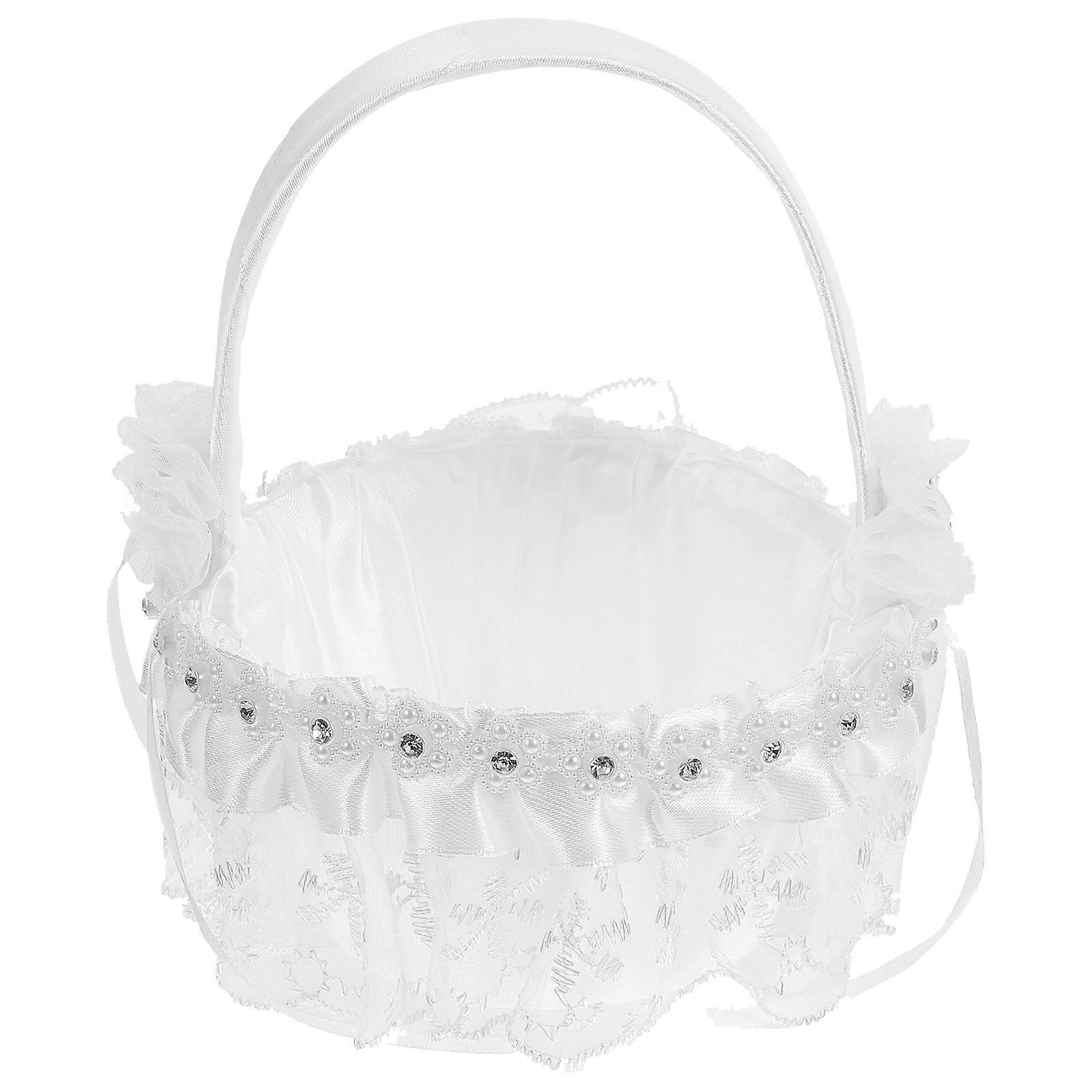 White Wedding Petal Basket Flower Holding Rustic Style 1Set