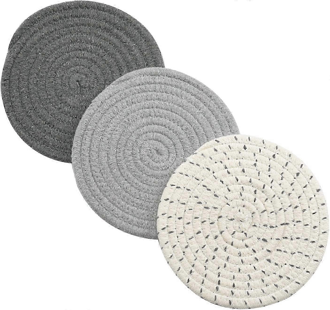 Stylish Set of 3 Cotton Thread Weave Potholders, Trivets, Coasters and Hot Pads Suitable for Cooking with Spoon Rest for Added Convenience