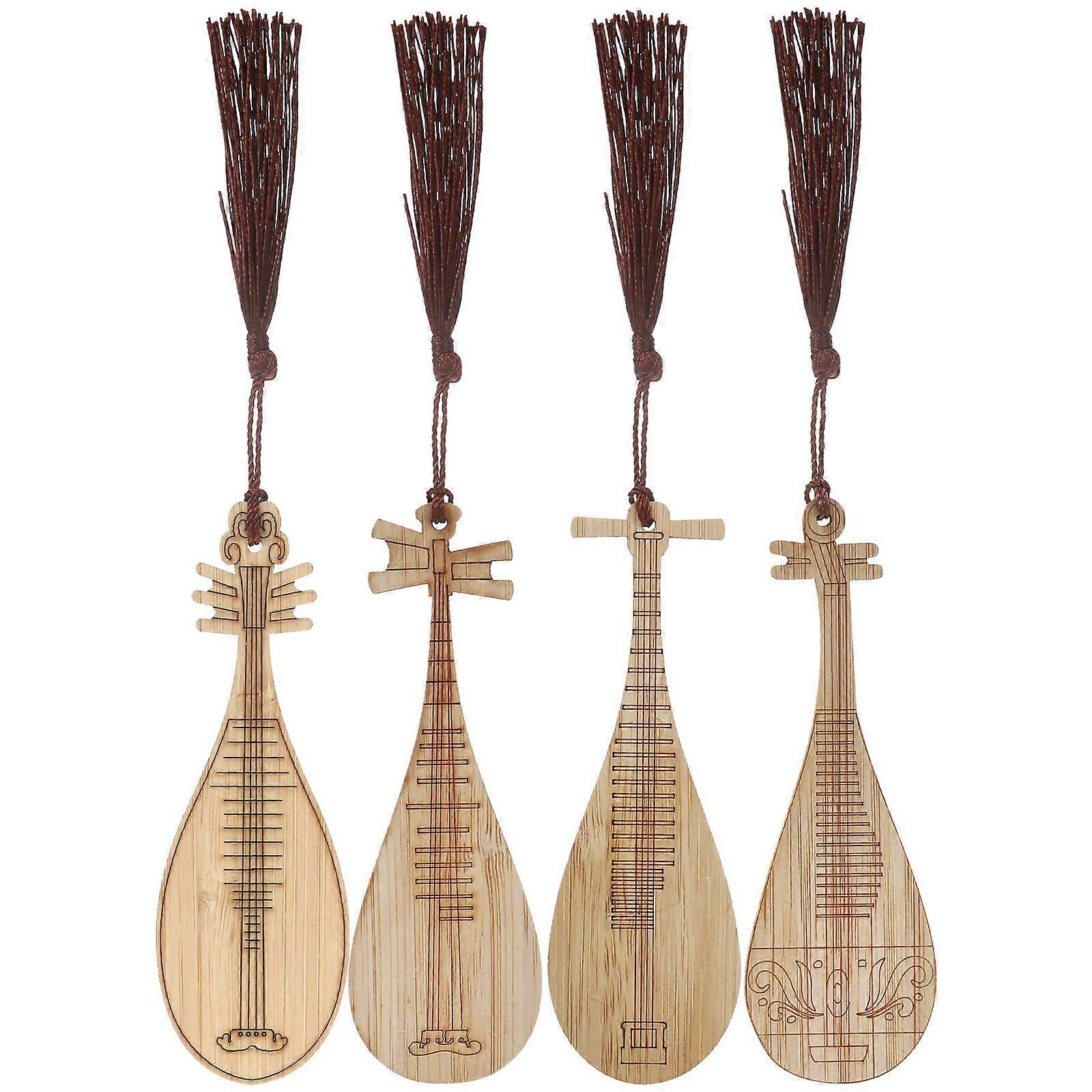 Decorative Bamboo Pipa Bookmarks For Reading Study Work 4Pcs