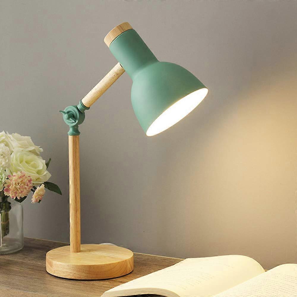 Nordic Table Lamp, Modern Reading Lamp, Bedside with Eye Protection, Adjustable E27 Wooden Night Light (Green)