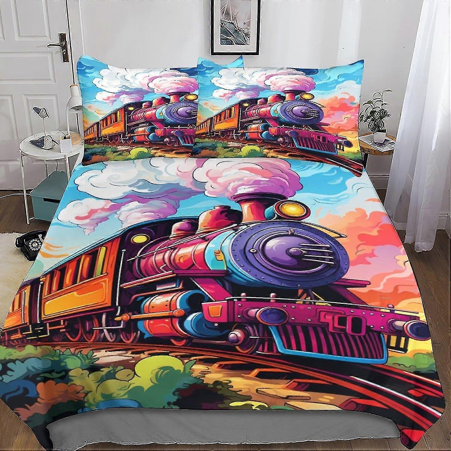 Zestaw poszewek na kołdrę Fairy Train, drukowany w 3D 3-częściowy zestaw pościeli z miękkiej mikrofibry dla nastolatków i dorosłych